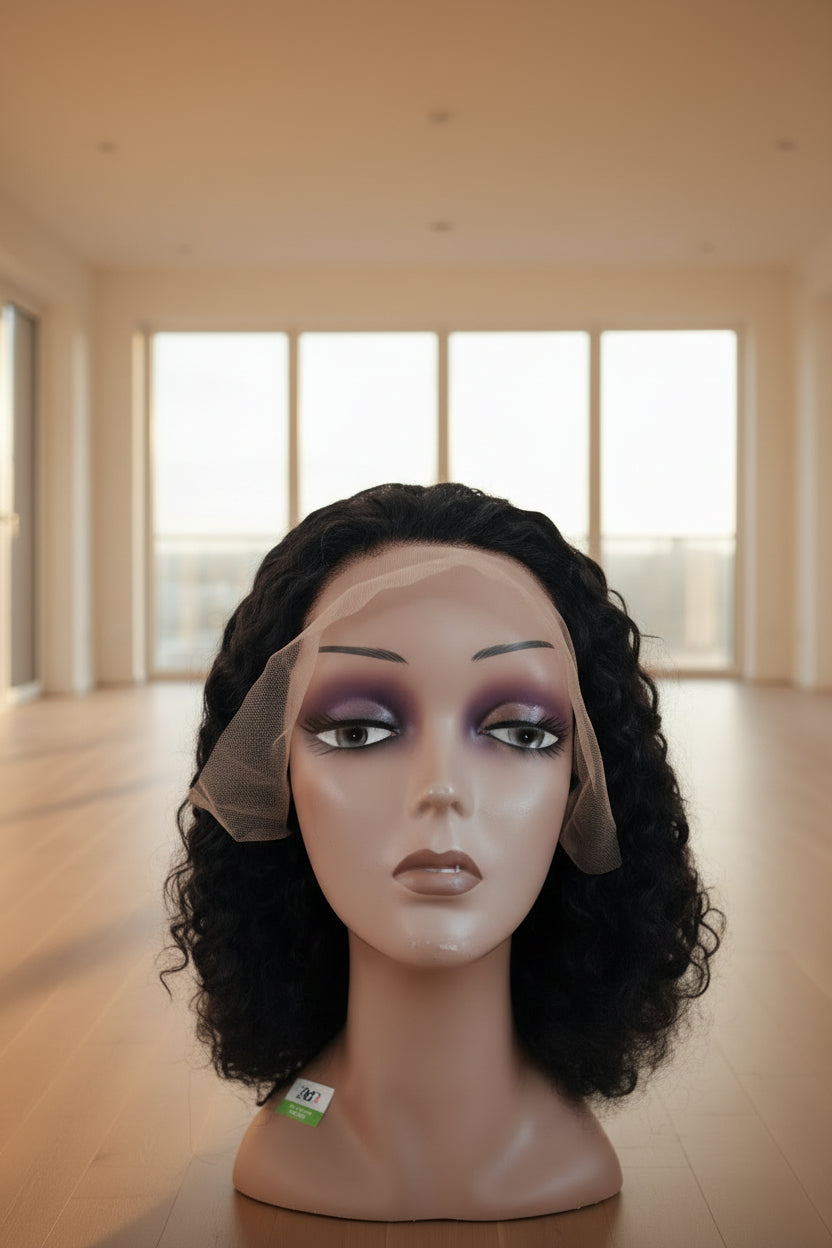 💯 Remy Virgin curly lace closure wig 16inch.