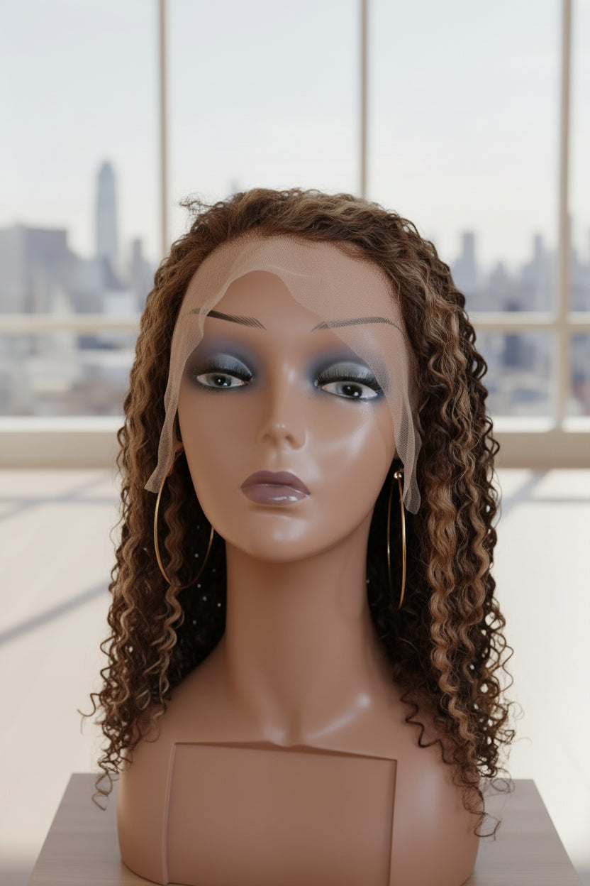 💯Remy Virgin curly lace frontal 20inch HD Glueless Wig.