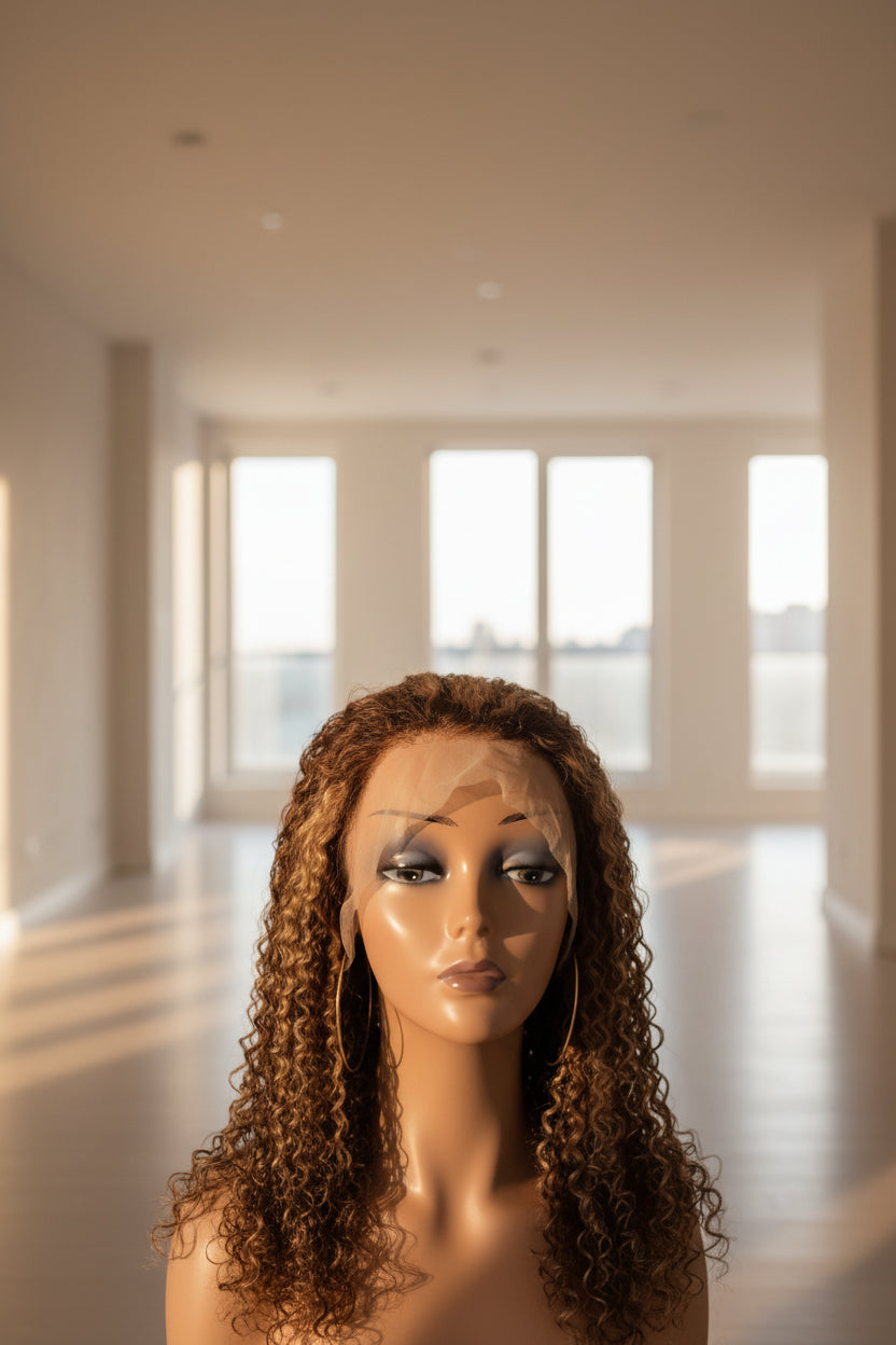 💯Remy Virgin curly lace frontal 20inch HD Glueless Wig.